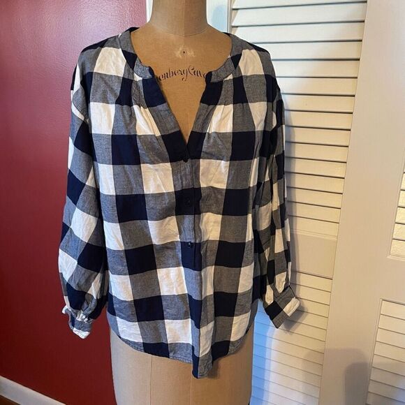 J CREW | plaid monochrome v neck popover S - Picture 1 of 8
